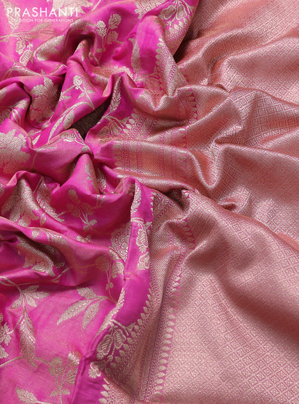 Banarasi uppada tissue silk saree candy pink with allover floral zari weaves and zari woven border
