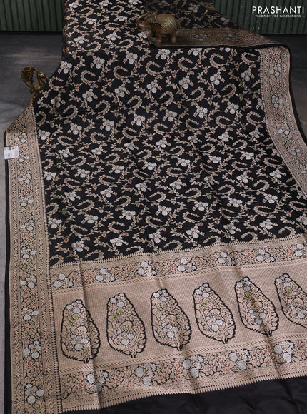 Banarasi uppada silk saree bllack with allover zari weaves and zari woven border