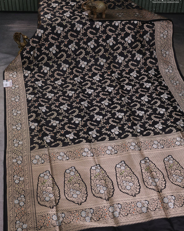 Banarasi uppada silk saree bllack with allover zari weaves and zari woven border
