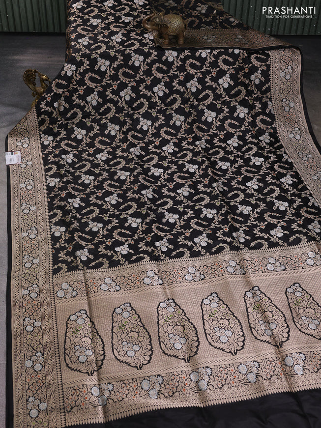 Banarasi uppada silk saree bllack with allover zari weaves and zari woven border