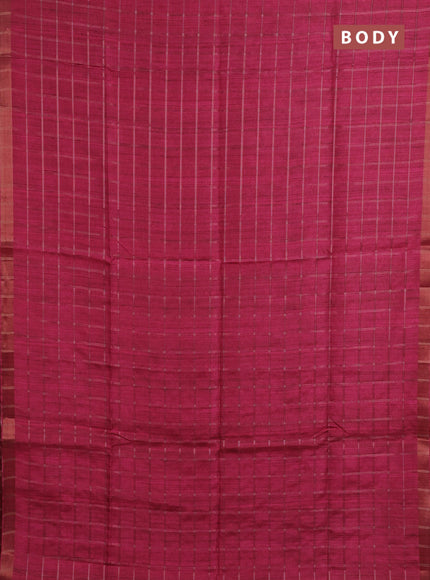 Semi tussar saree pink and beige with allover zari checked pattern and kalamkari printed pallu