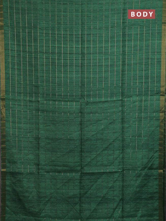 Semi tussar saree green and beige with allover zari checked pattern and kalamkari printed pallu