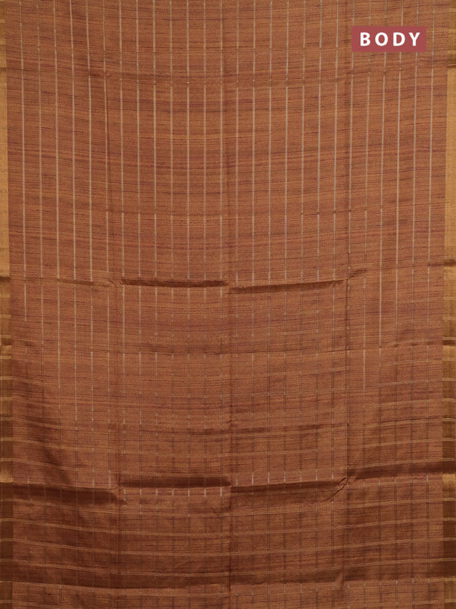Semi tussar saree mustard yellow and beige with allover zari checked pattern and kalamkari printed pallu