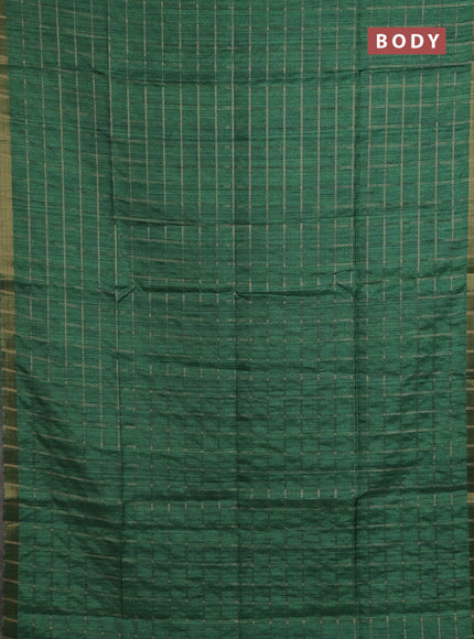 Semi tussar saree green and beige with allover zari checked pattern and kalamkari printed pallu