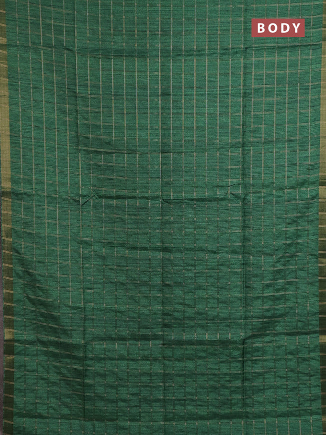 Semi tussar saree green and beige with allover zari checked pattern and kalamkari printed pallu