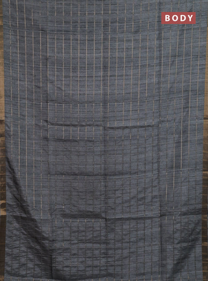Semi tussar saree grey and beige with allover zari checked pattern and kalamkari printed pallu
