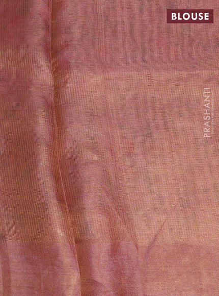 Tissue silk saree dual shade od pink with allover embroidery work and simple border