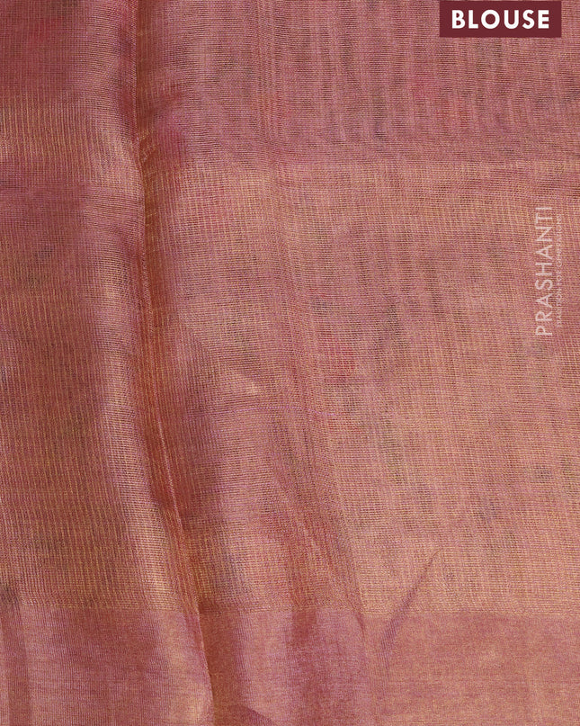 Tissue silk saree dual shade od pink with allover embroidery work and simple border
