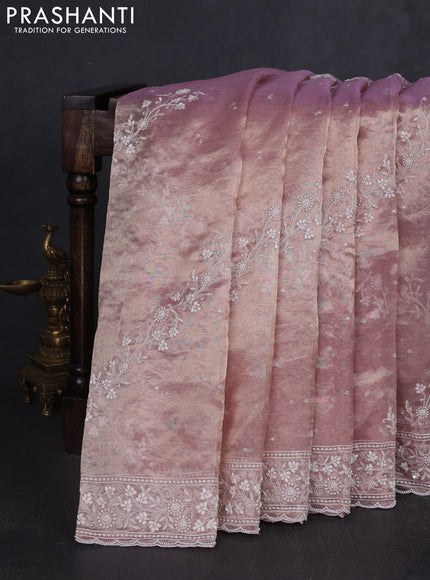 Tissue silk saree pastel pink with allover embroidery & sequin work