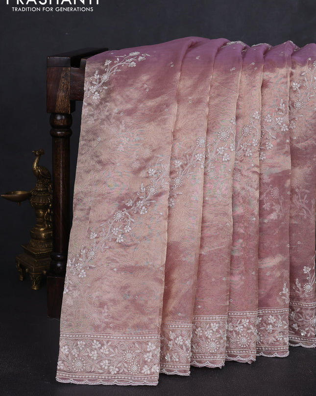 Tissue silk saree pastel pink with allover embroidery & sequin work