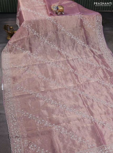 Tissue silk saree pastel pink with allover embroidery & sequin work