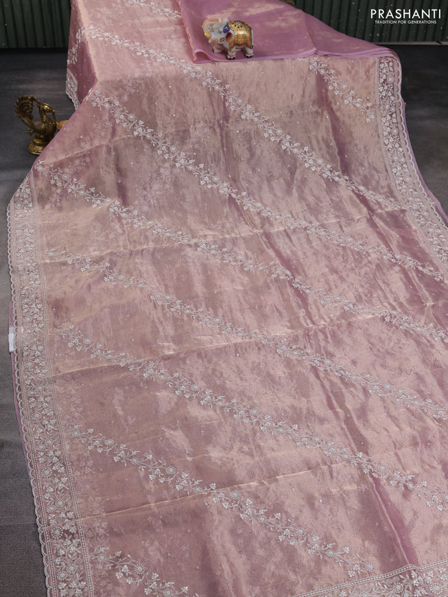Tissue silk saree pastel pink with allover embroidery & sequin work
