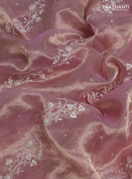 Tissue silk saree pastel pink with allover embroidery & sequin work