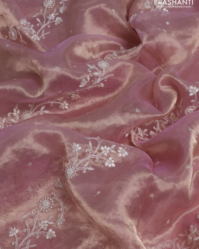 Tissue silk saree pastel pink with allover embroidery & sequin work