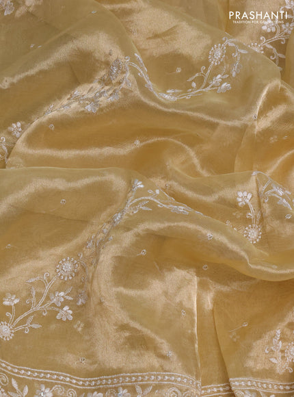 Tissue silk saree pale yellow with allover embroidery & sequin work