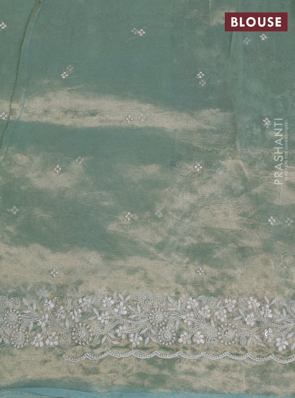 Tissue silk saree pastel green with allover embroidery & sequin work