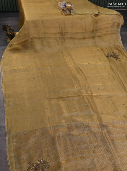 Tissue silk saree sandal with beaded work and lace work embroidery border