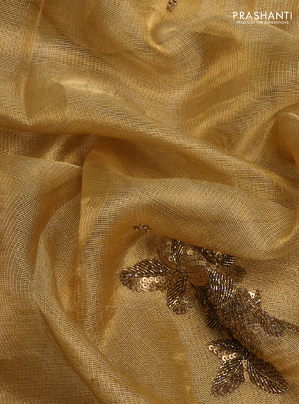 Tissue silk saree sandal with beaded work and lace work embroidery border