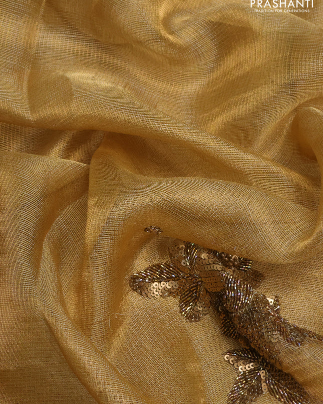 Tissue silk saree sandal with beaded work and lace work embroidery border