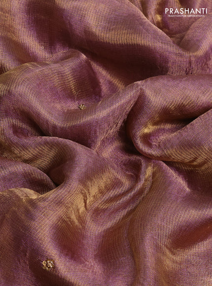 Tissue silk saree dual shade of purple with beaded work and lace work embroidery border