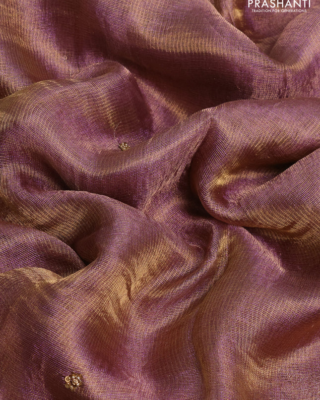 Tissue silk saree dual shade of purple with beaded work and lace work embroidery border