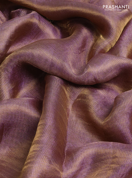Tissue silk saree dual shade of purple with plain body and lace work embroidery border