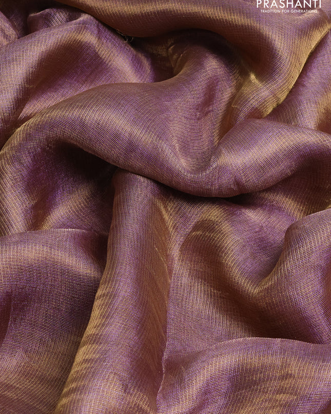 Tissue silk saree dual shade of purple with plain body and lace work embroidery border