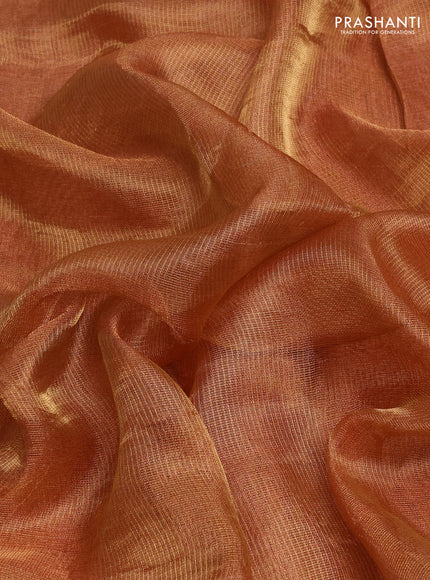 Tissue silk saree sandal with plain body and lace work embroidery border