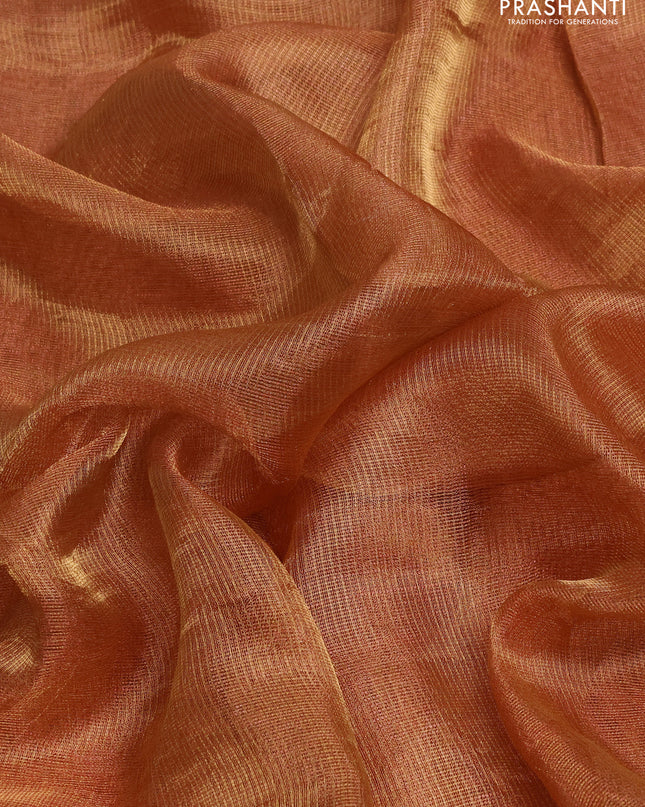 Tissue silk saree sandal with plain body and lace work embroidery border