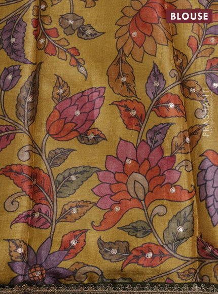 Tissue silk saree sandal with plain body and lace work embroidery border
