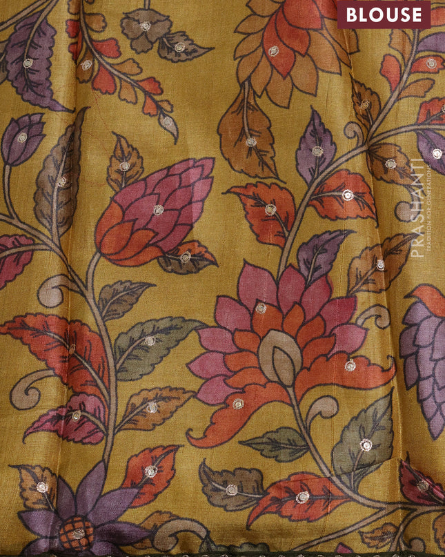 Tissue silk saree sandal with plain body and lace work embroidery border