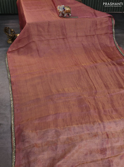 Tissue silk saree pastel pink with plain body and embroidery border
