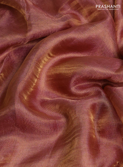 Tissue silk saree pastel pink with plain body and embroidery border
