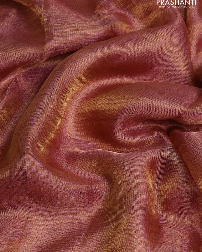 Tissue silk saree pastel pink with plain body and embroidery border