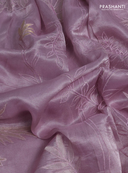 Tissue silk saree mild lavender with allover embroidery work and embroidery border