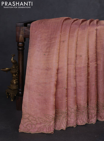Tissue silk saree brown with beaded work and beaded work embroidery border
