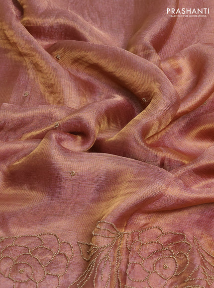 Tissue silk saree brown with beaded work and beaded work embroidery border
