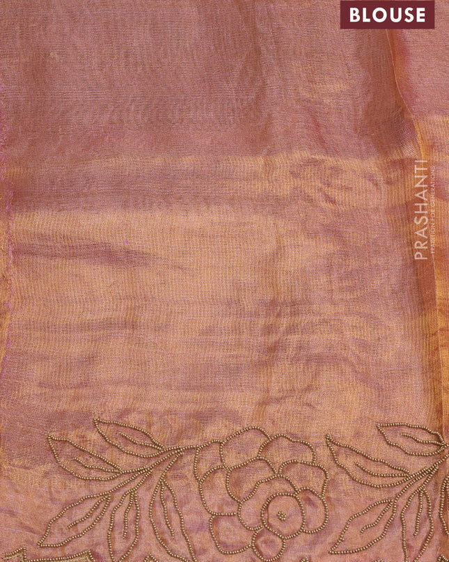 Tissue silk saree brown with beaded work and beaded work embroidery border