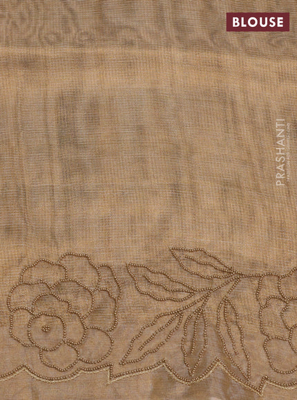 Tissue silk saree sandal with beaded work and beaded work embroidery border