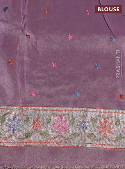 Tissue silk saree pastel purple with allover pichwai embroidery work and embroidery border