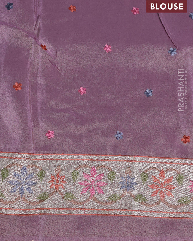 Tissue silk saree pastel purple with allover pichwai embroidery work and embroidery border