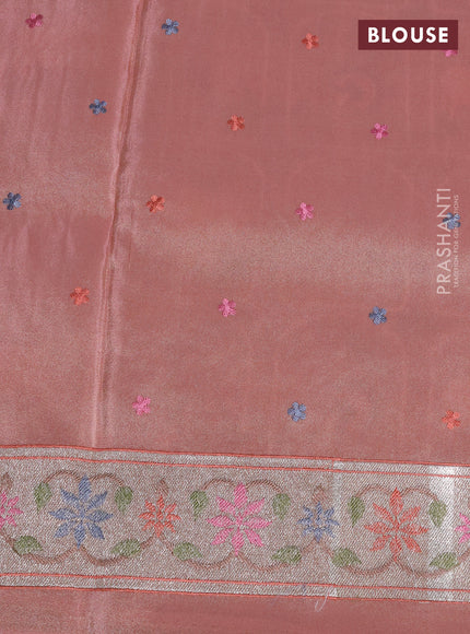 Tissue silk saree pastel pink with allover pichwai embroidery work and embroidery border