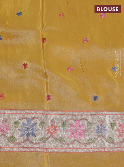 Tissue silk saree yellow with allover pichwai embroidery work and embroidery border
