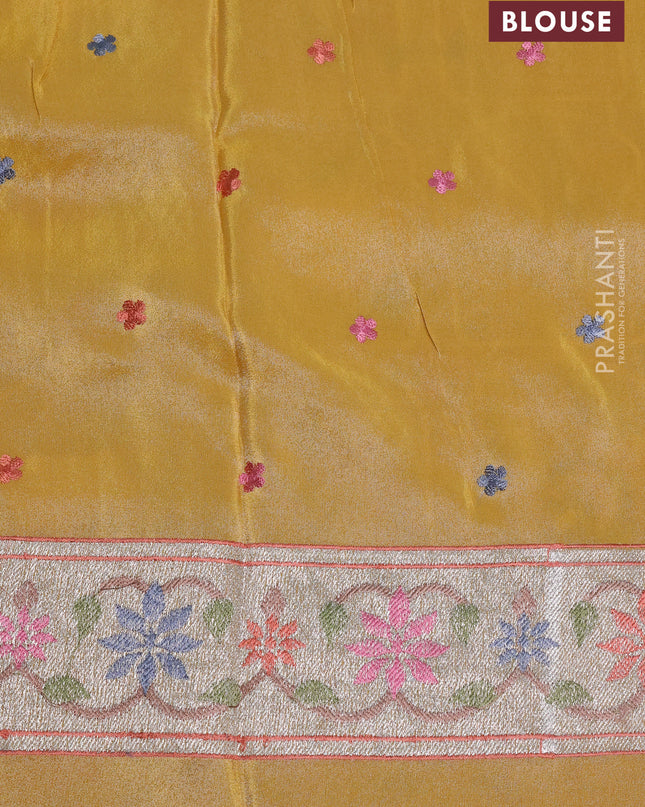 Tissue silk saree yellow with allover pichwai embroidery work and embroidery border