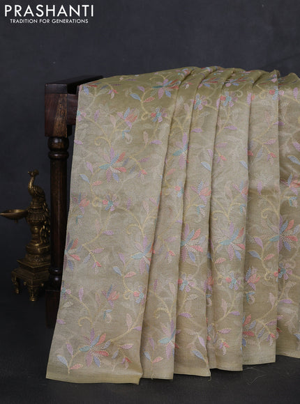 Tissue silk saree mild pista green with allover embroidery work