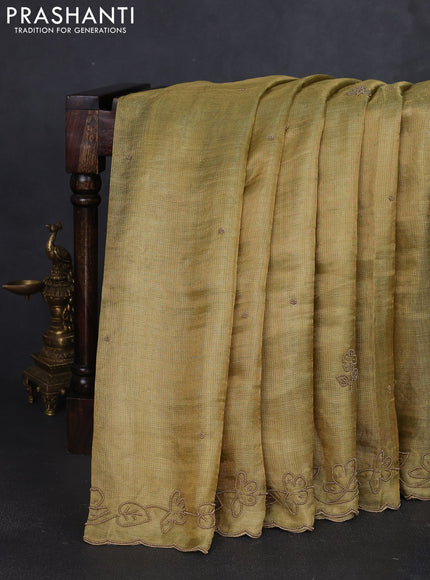 Tissue silk saree dual shade of pista green with beaded work and beaded work embroidery border