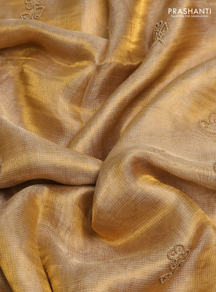 Tissue silk saree sandal with beaded work and beaded work embroidery border