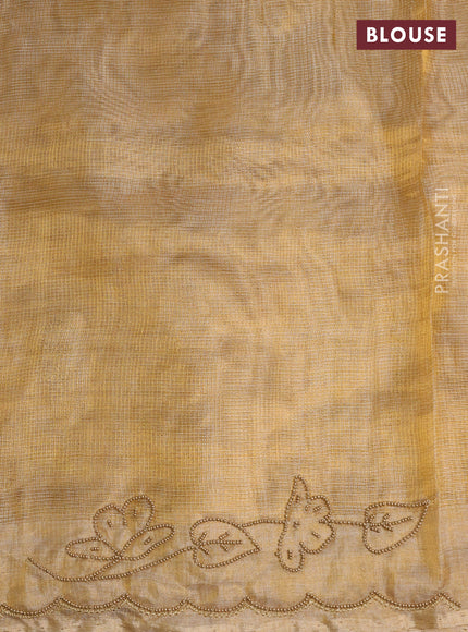 Tissue silk saree sandal with beaded work and beaded work embroidery border