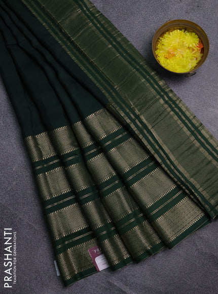 Semi mysore silk saree black and rust shade with plain body and zari woven border
