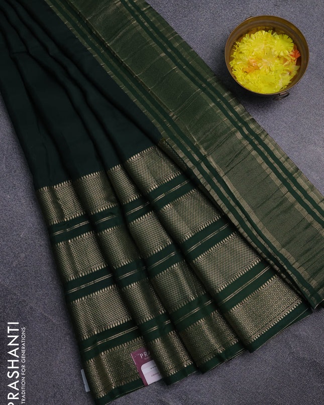 Semi mysore silk saree black and rust shade with plain body and zari woven border
